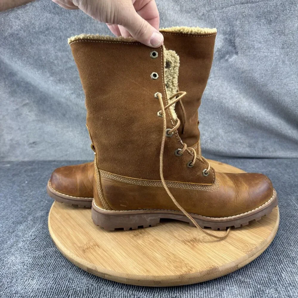 Timberland Boots Girls Size 4.5 Brown Leather Suede Shearling Lined Lace Up